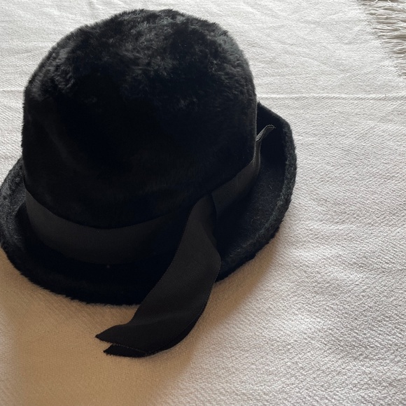 Vintage Faux Fur Black Hat with Grosgrain Ribbon, Size 22 1/2, Marche - Picture 2 of 4